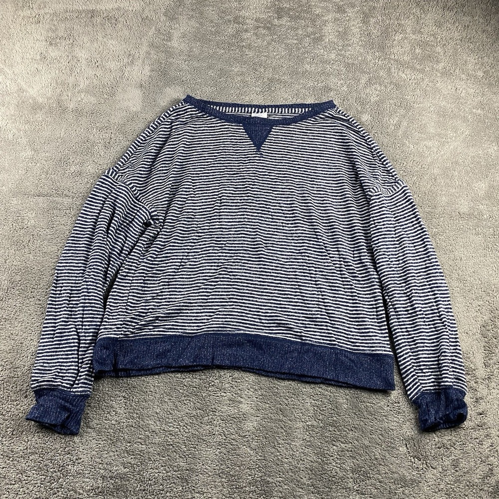 Stars Above‎ Soft Fleece Lounge Sweatshirt XS Blue White Stripes Long Sleeve